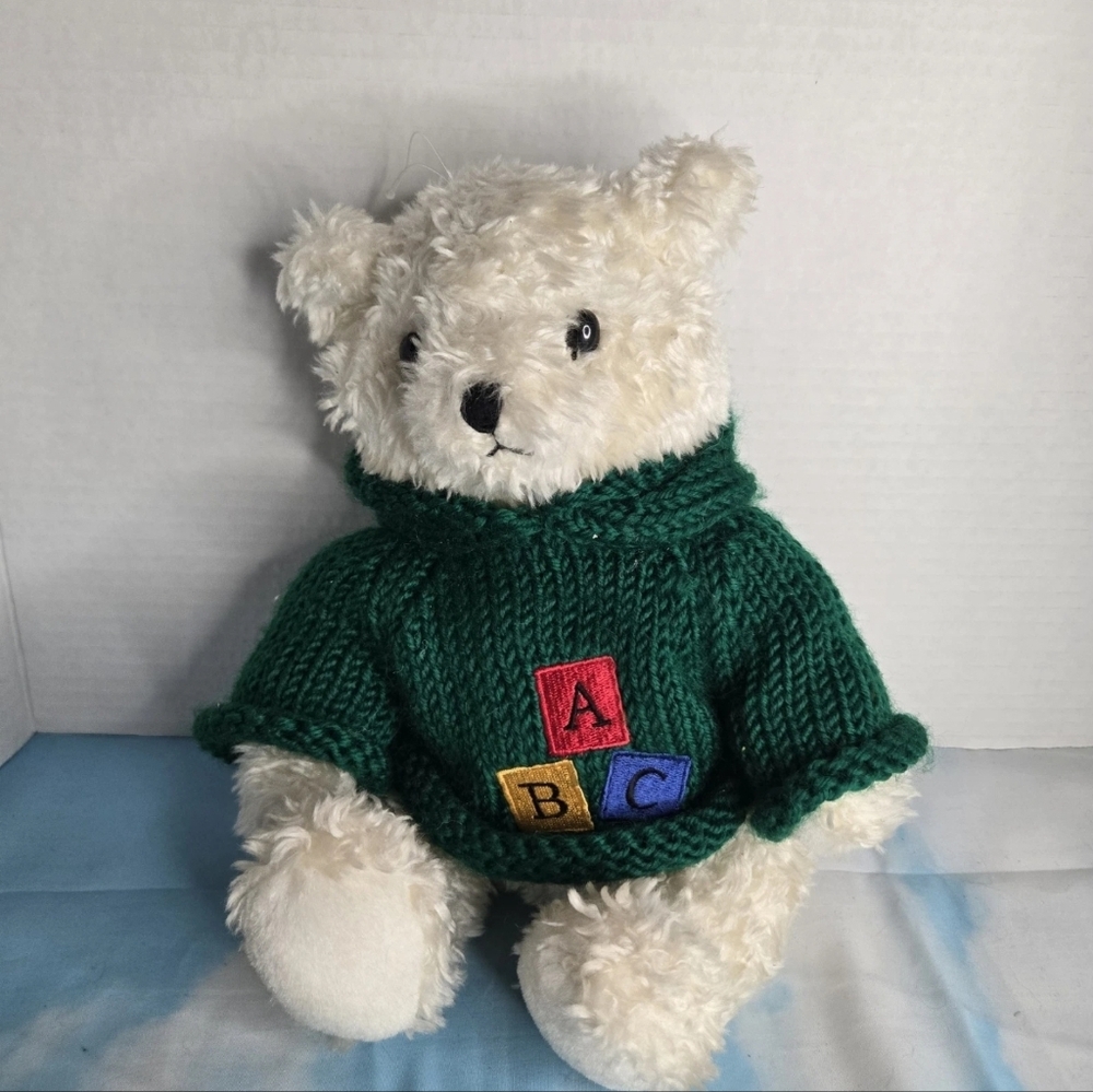 Animal Alley Toys R Us White Teddy Bear Plush Stuffed Animal Green Sweater